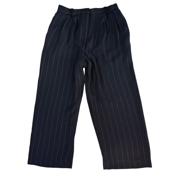 Ann Taylor Wide Leg Pinstripe Pants Rayon/Acetate Size 12 Dark Blue Gently Used - Picture 1 of 5